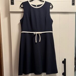 Tommy Hilfiger Navy Blue Sleeveless Scuba Dress White Trim Fit & Flare Size 14